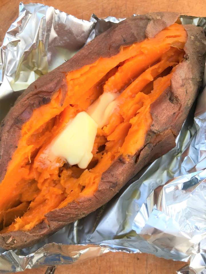 Slow cooked sweet potato with butter