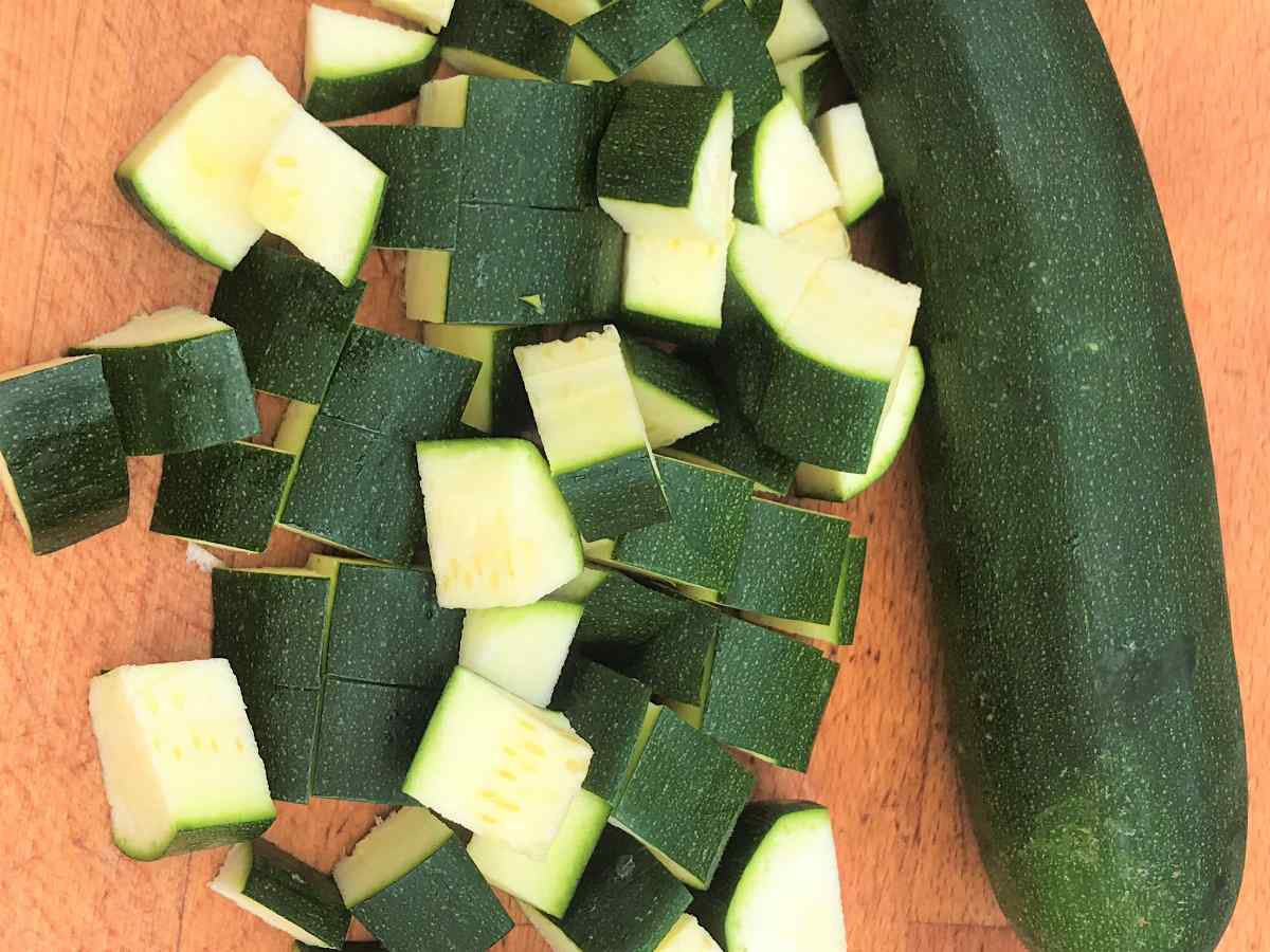 Chopped courgette on a board