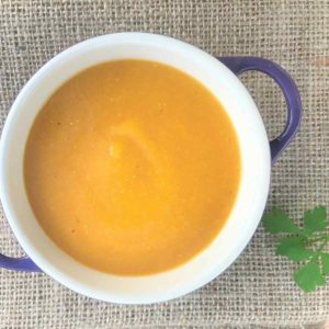 Butternut squash and lentil soup in bowl.