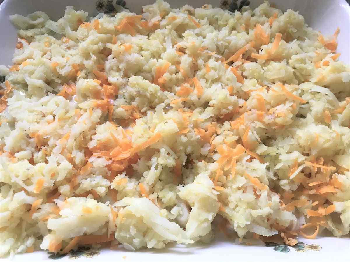 Quick fish pie with grated potato topping