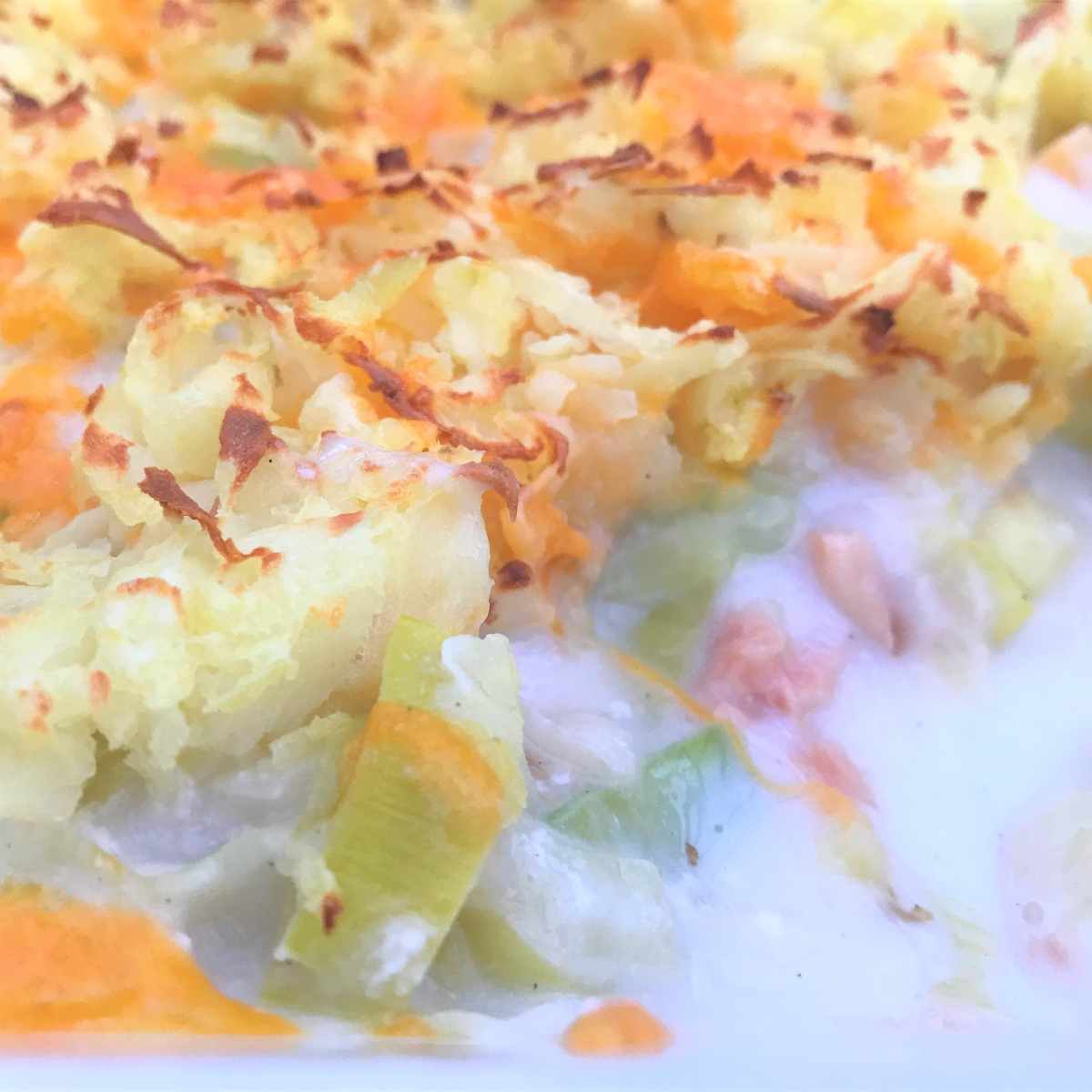 Healthy fish pie with cornflour white sauce