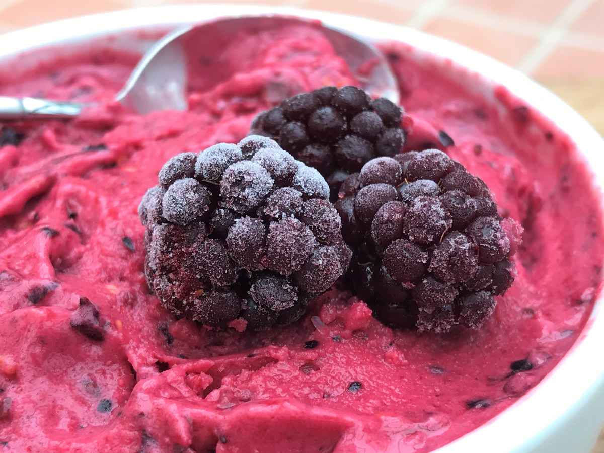 Healthy berry nice cream with blackberries