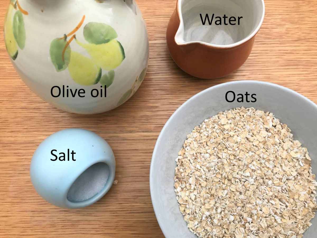 Ingredients for olive oil oatmeal pie crust