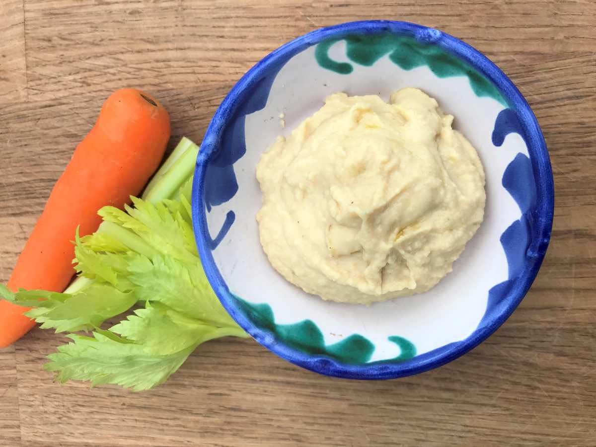 2 ingredient hummus served with carrots and celery
