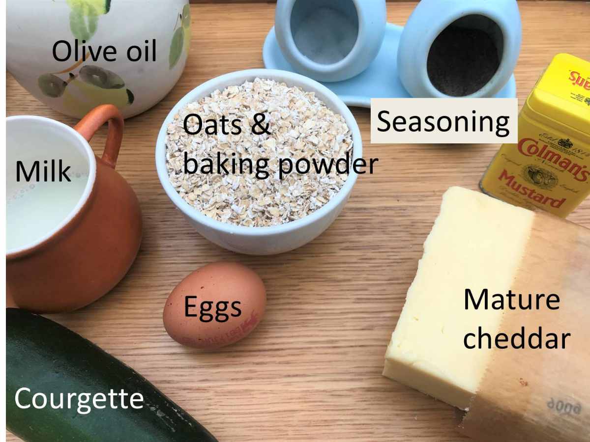 Ingredients for cheese and courgette muffins