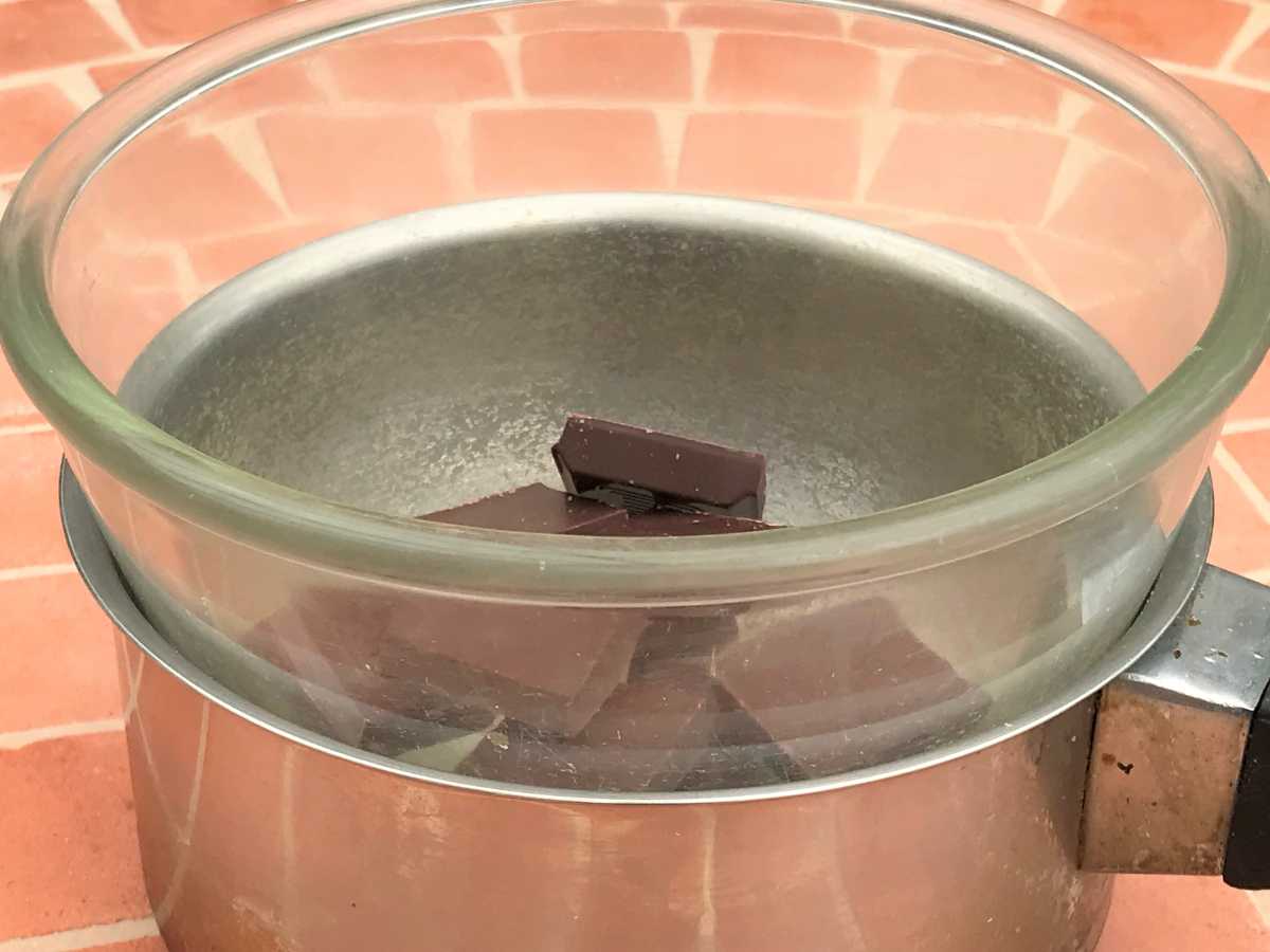 DIY double boiler for melting chocolate.