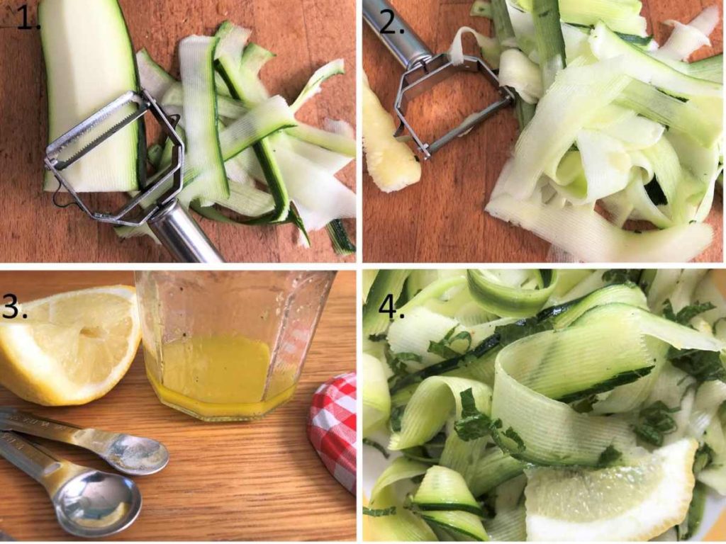Process of making courgette salad with lemon and herbs