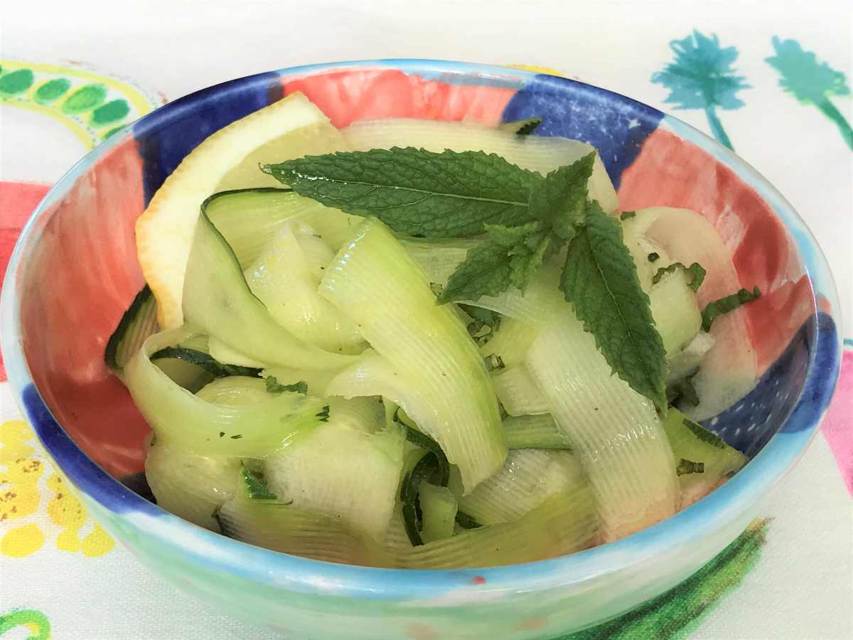 Raw courgette ribbon salad