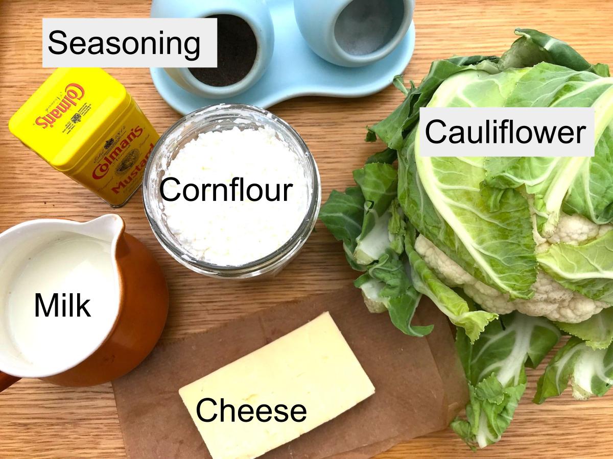 Ingredients for gluten free cauliflower cheese