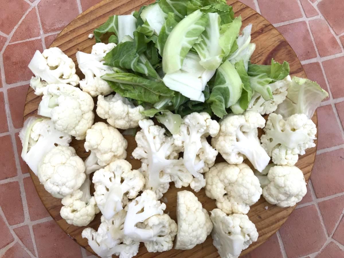 Prepared cauliflower and leaves