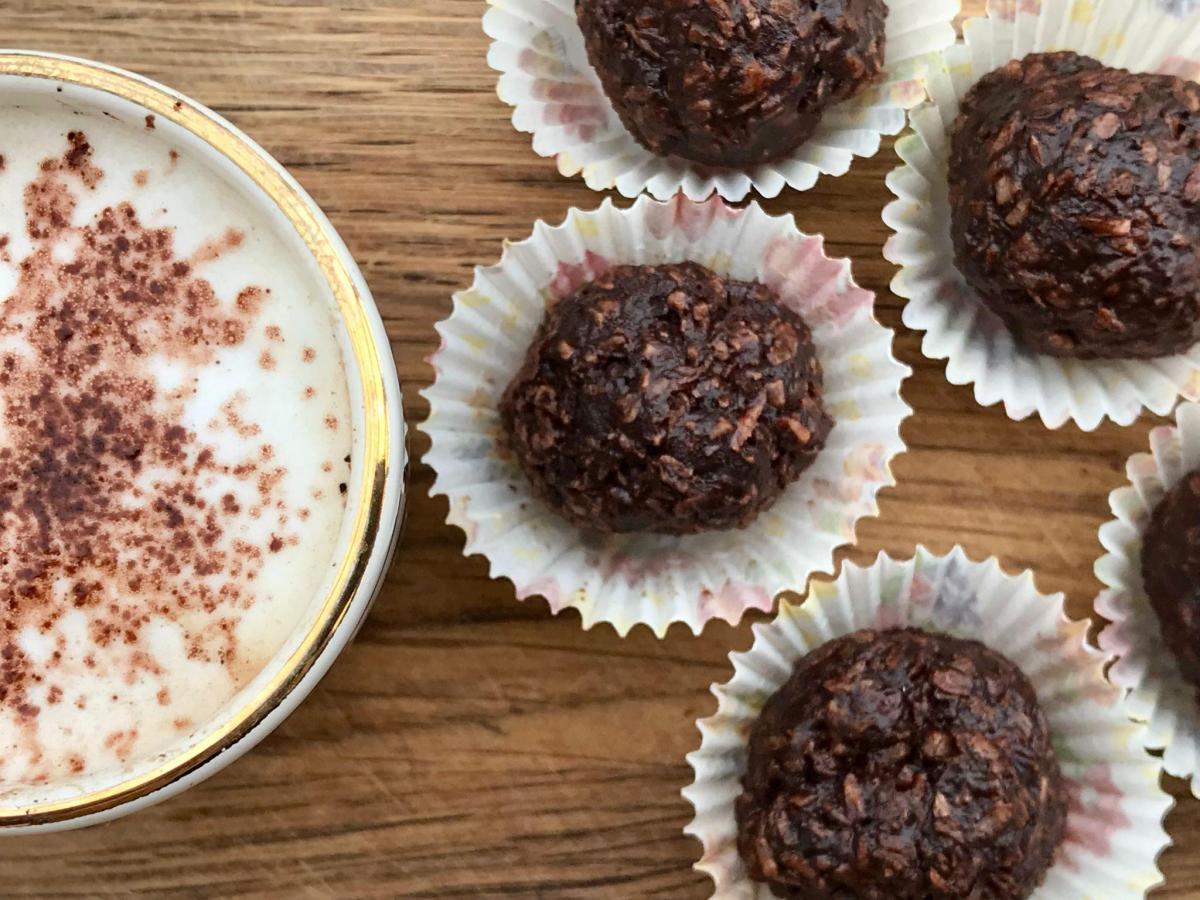 Chocolate coconut truffles served with coffee