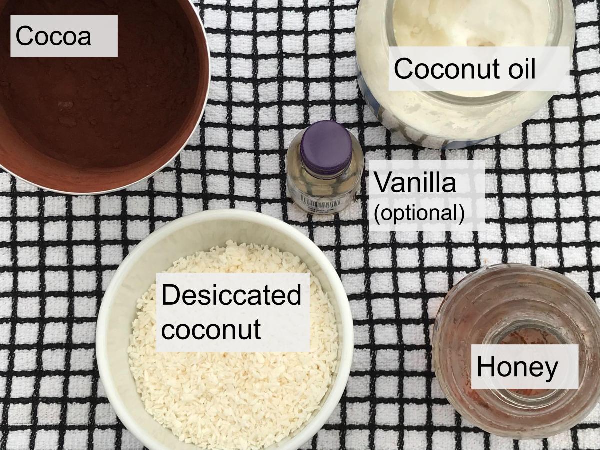 Ingredients for healthy chocolate coconut truffles