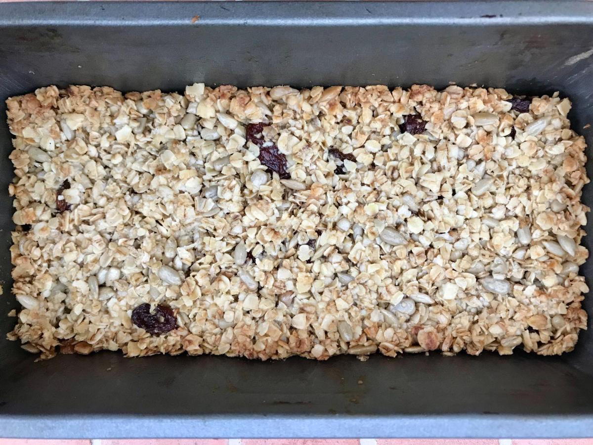 Baked gluten free flapjack in tin