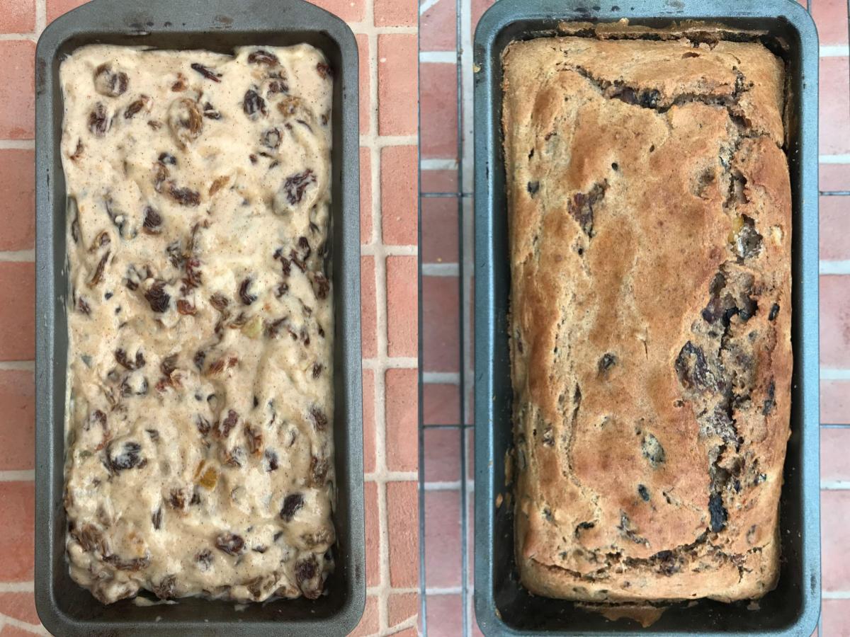 Low fat fruit loaf in tin