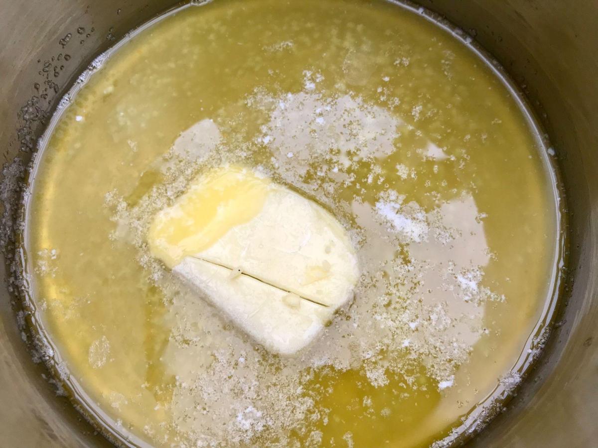Melted butter and honey in saucepan