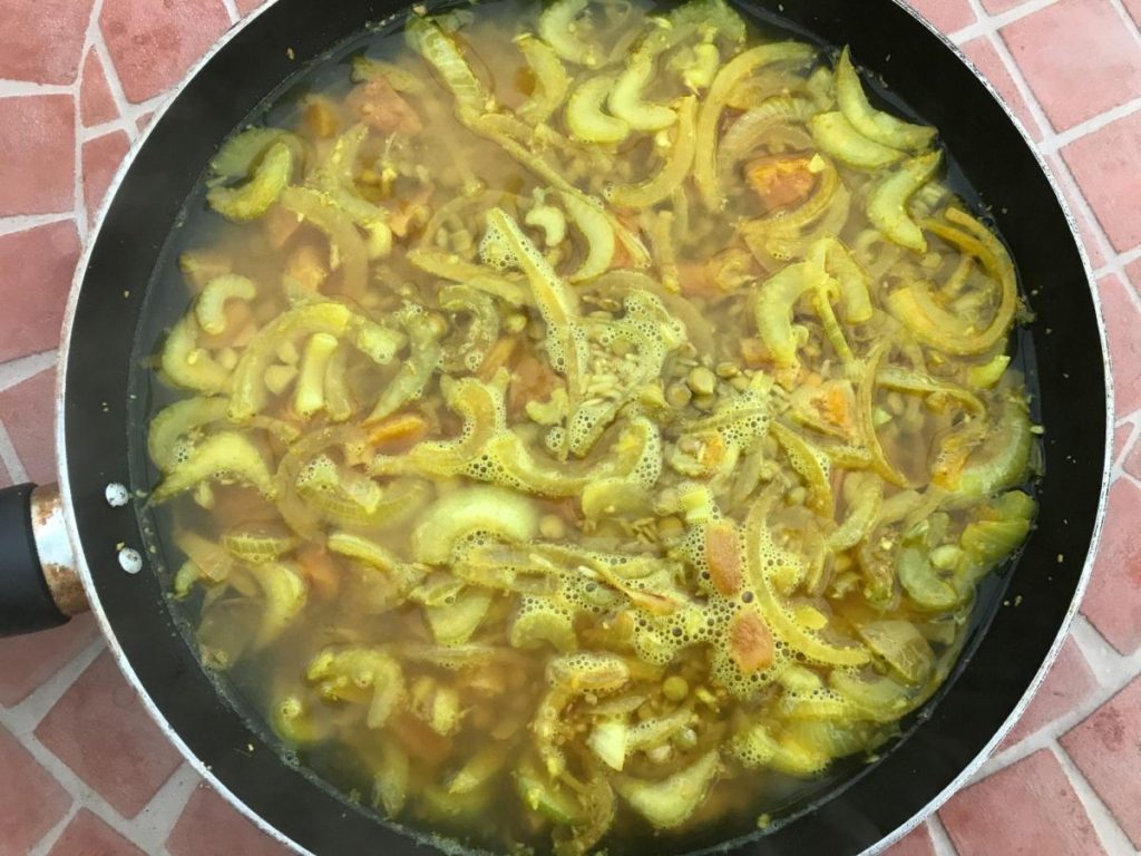 Brown rice pilaf in pan