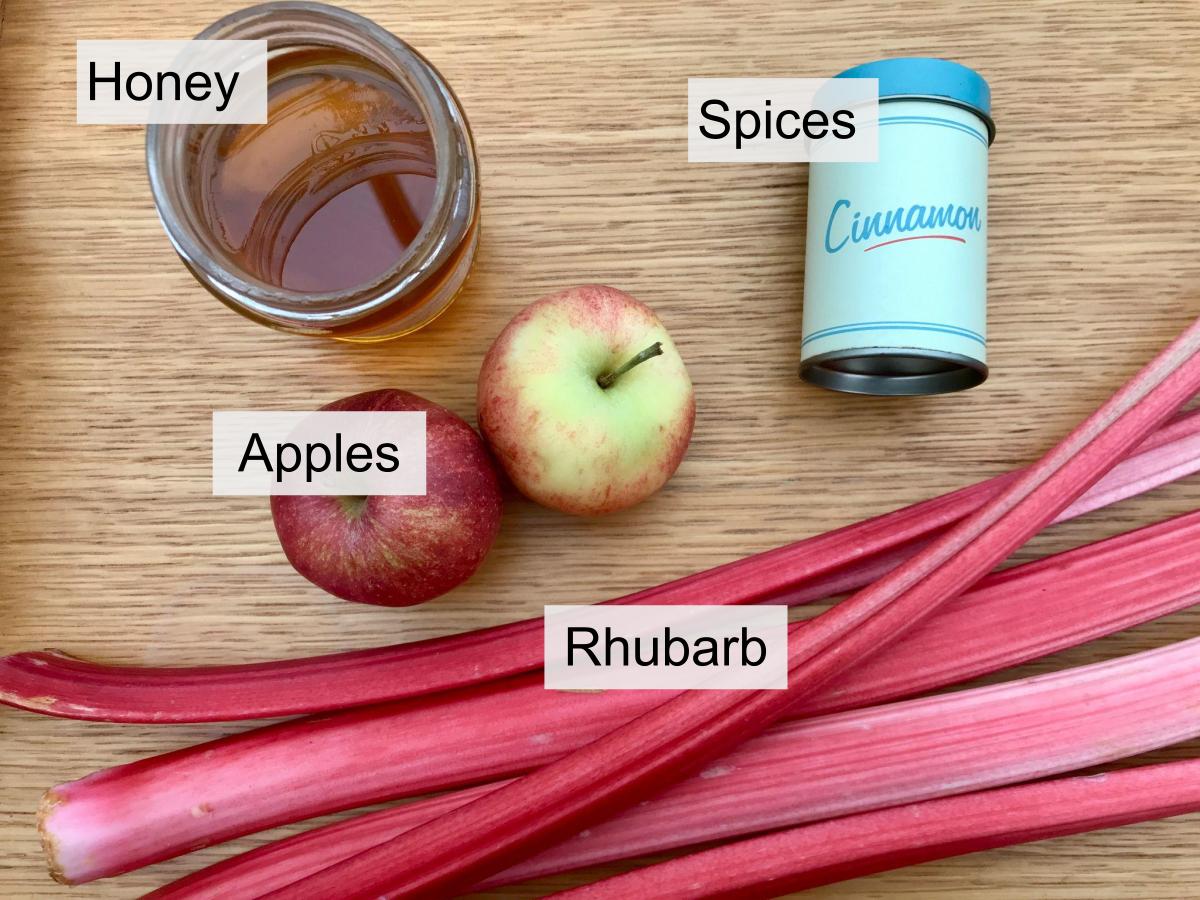 Ingredients for stewed rhubarb and apple
