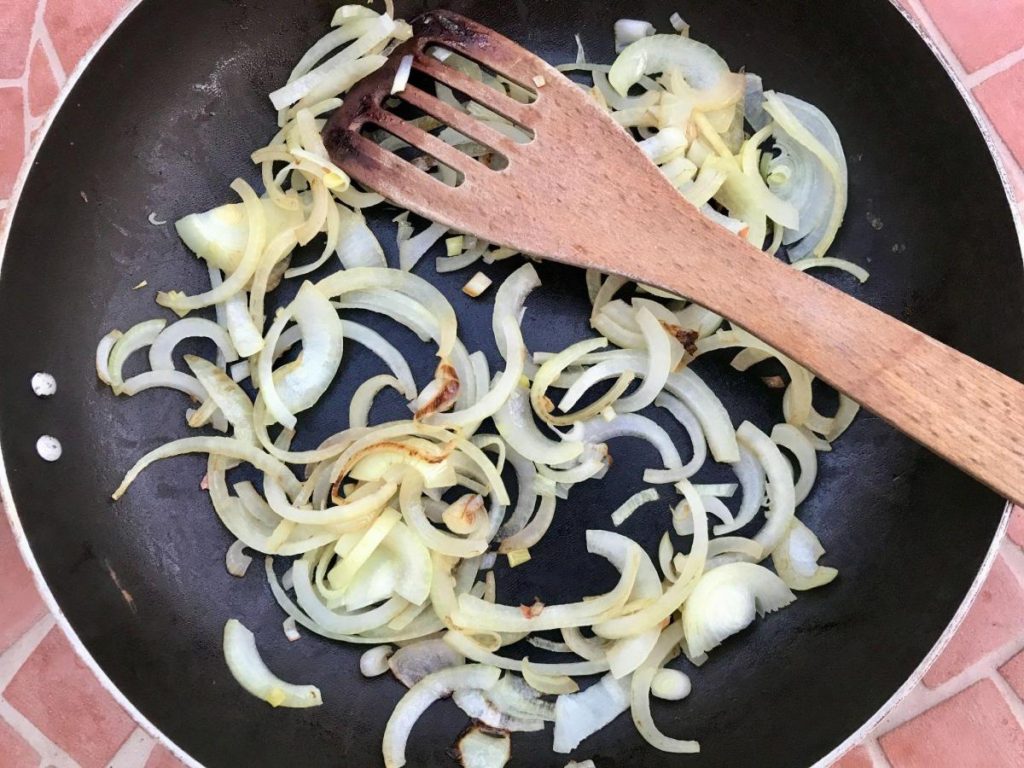 Sauted onions in pan