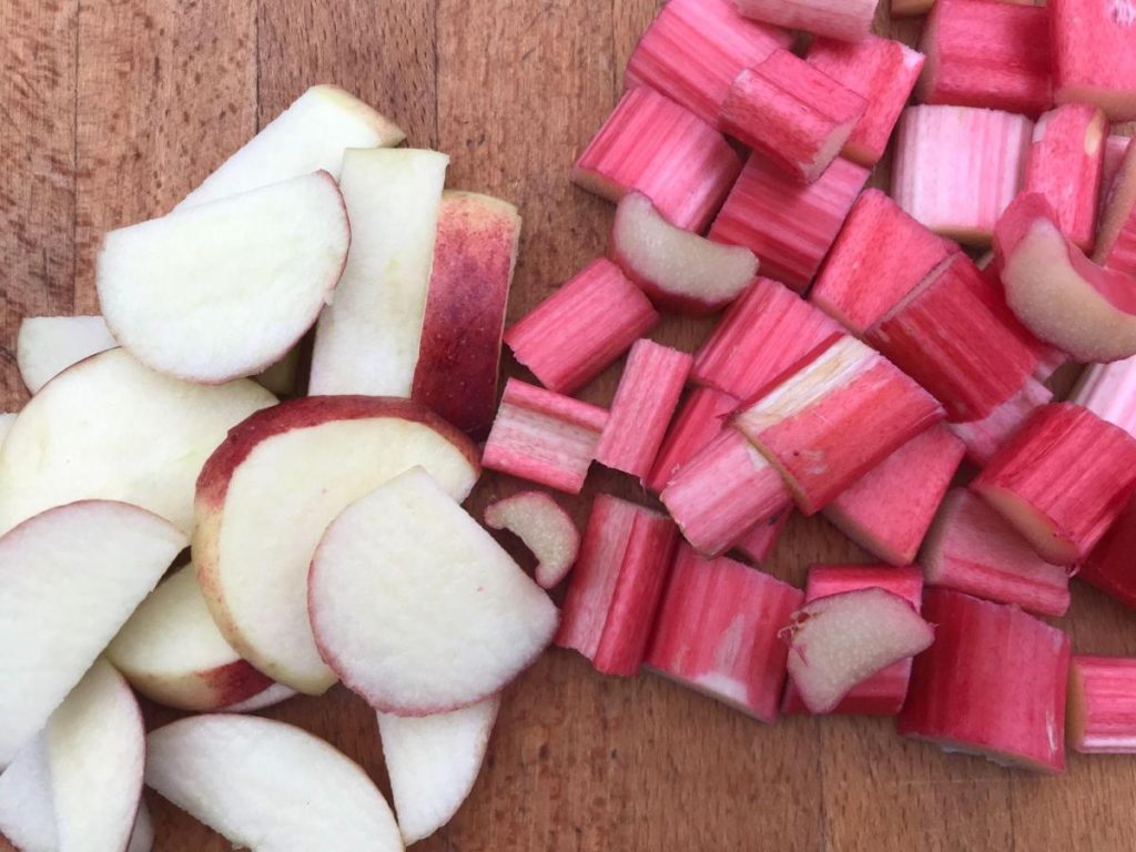 Sliced apple and chopped rhubarb