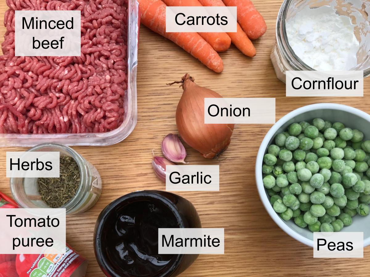 Ingredients for savoury mince beef