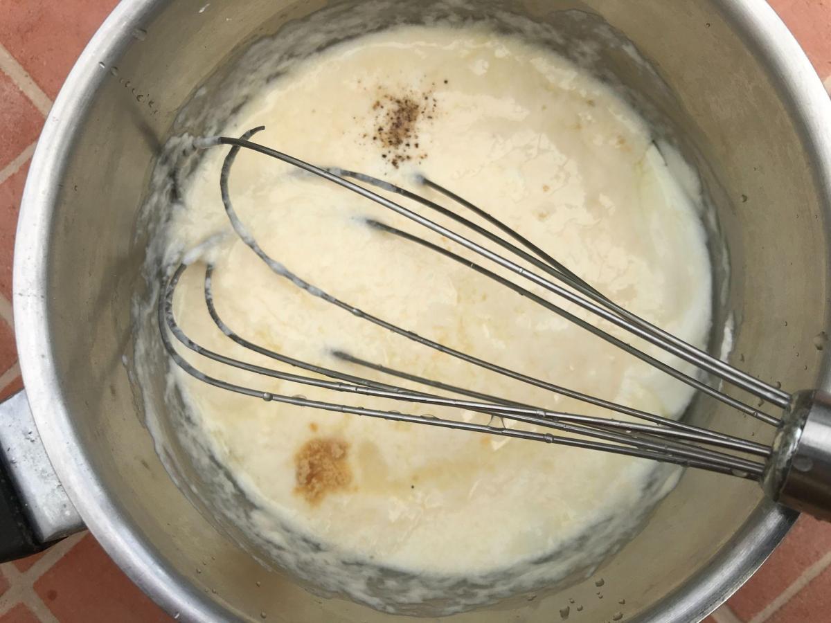 Eggs, yogurt, cornflour and seasoning in pan