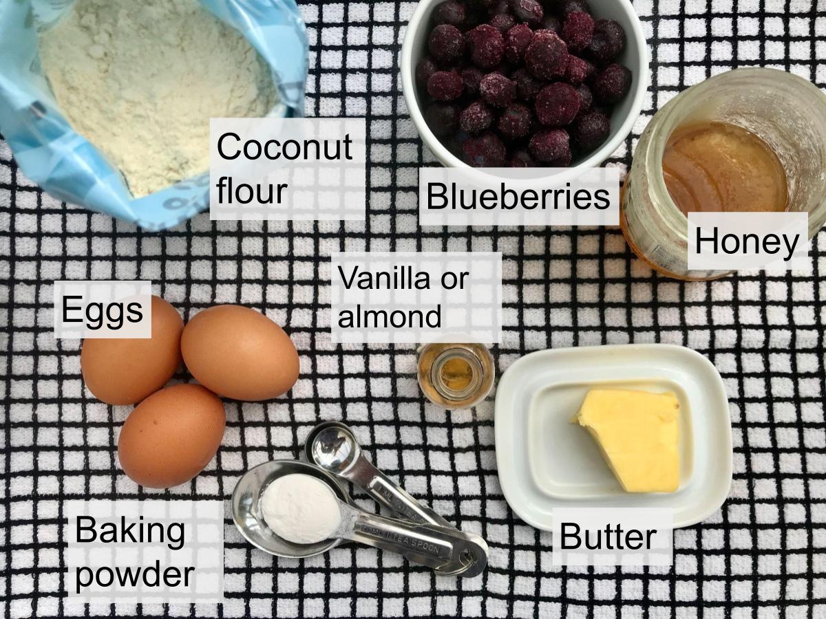 Ingredients for coconut flour blueberry muffins