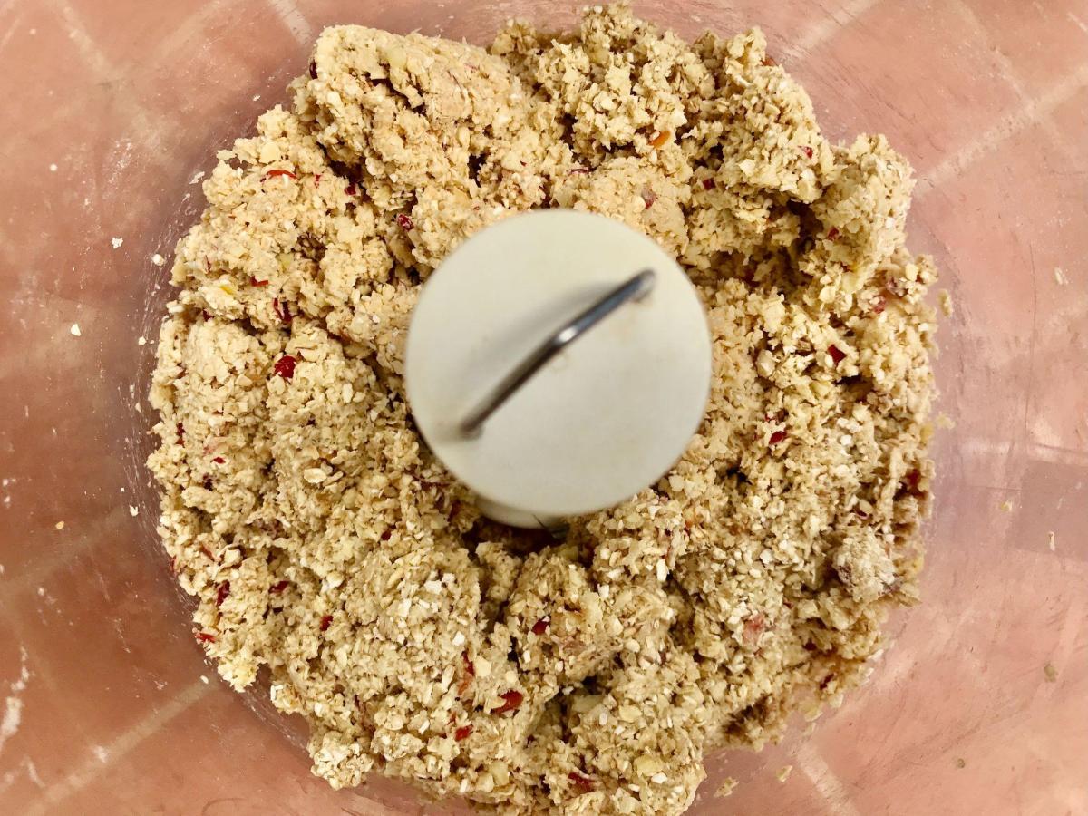Oats and apple in food processor.