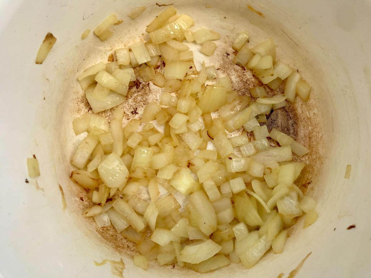 Onions browned in a pan