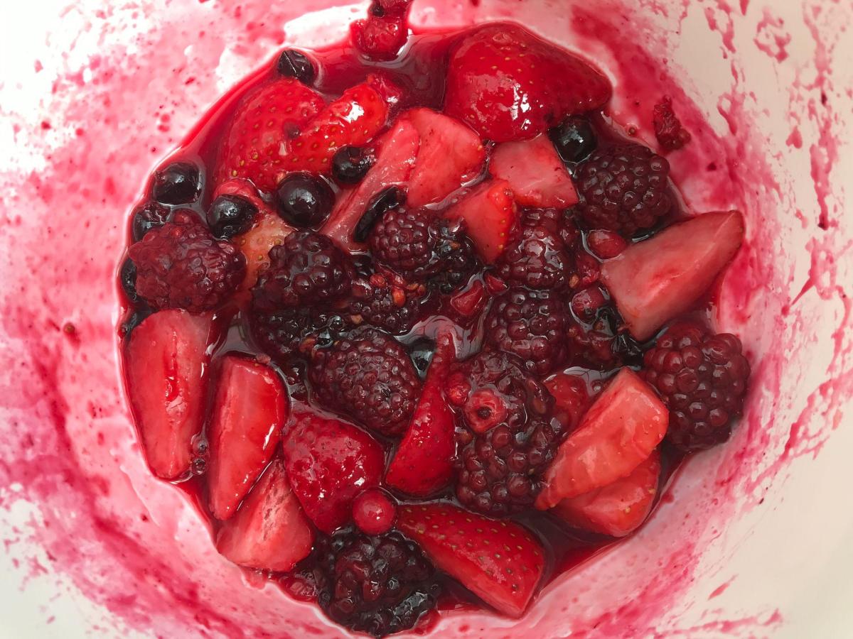 Poached frozen fruit for summer pudding