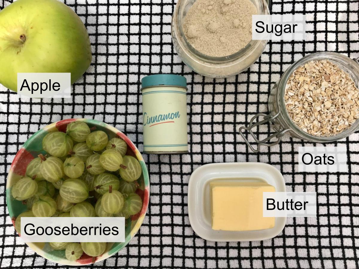 Ingredients for apple and gooseberry crumble