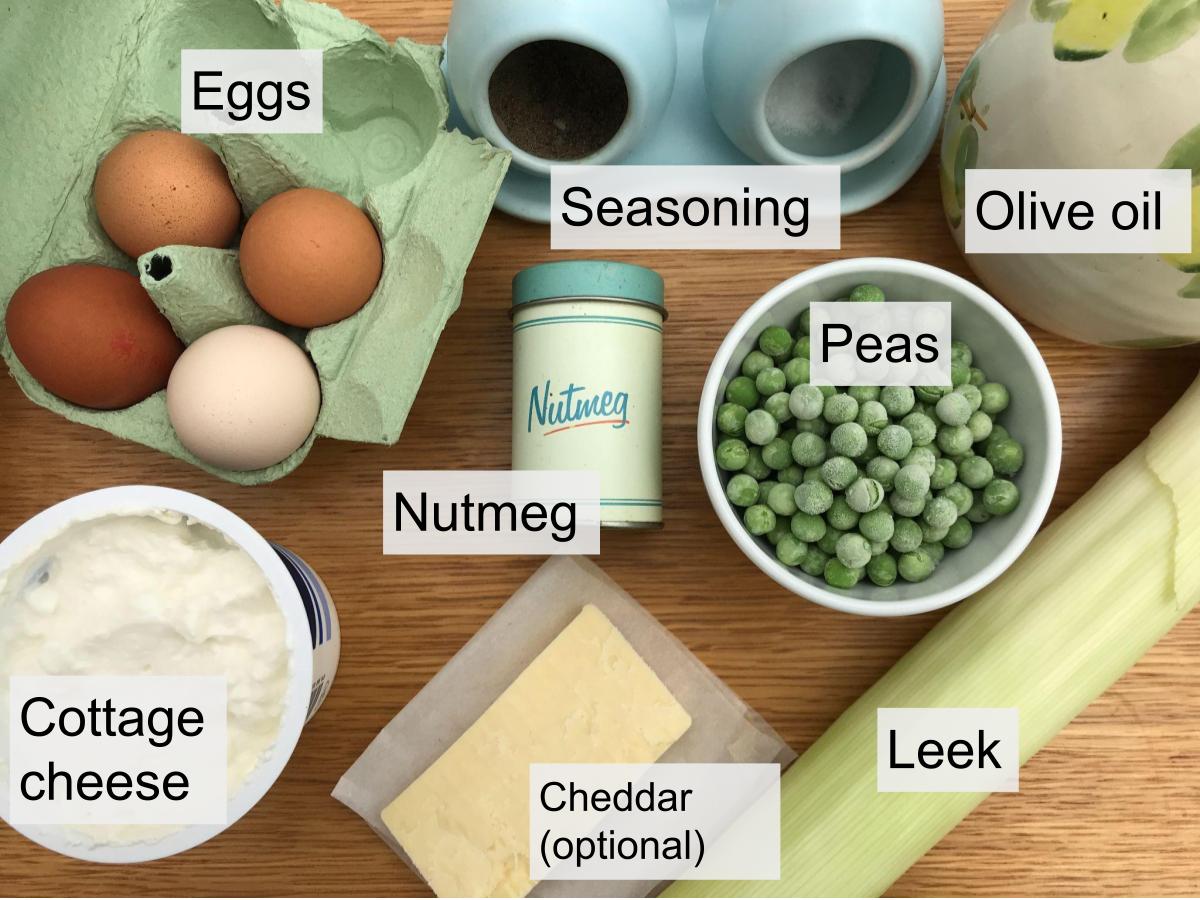 Ingredients for cottage cheese quiche