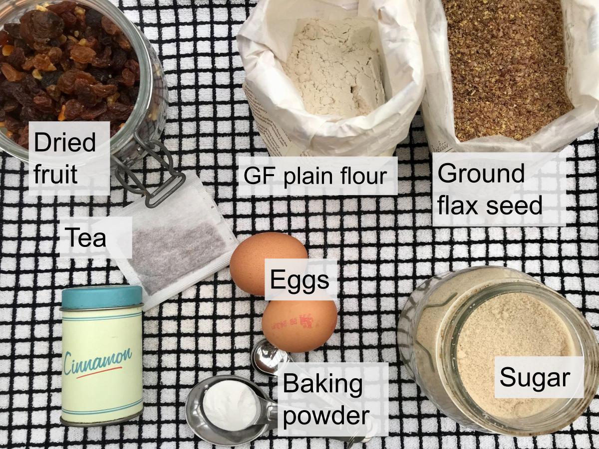 Ingredients for gluten free tea loaf