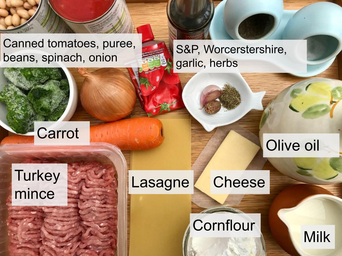 Ingredients for turkey mince lasagne
