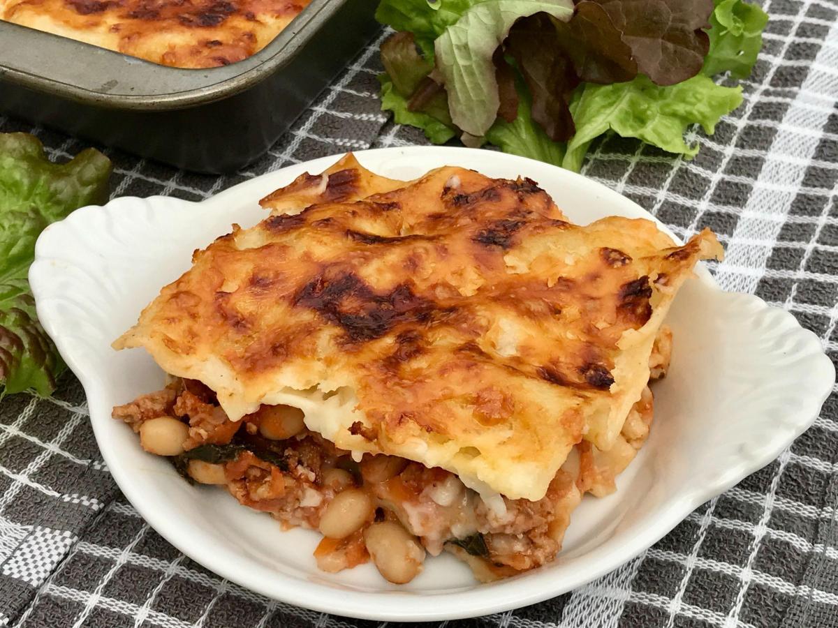 Serving of turkey mince lasagne