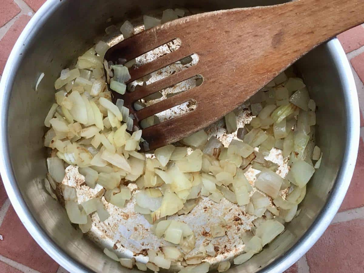 Browning onions in a pan