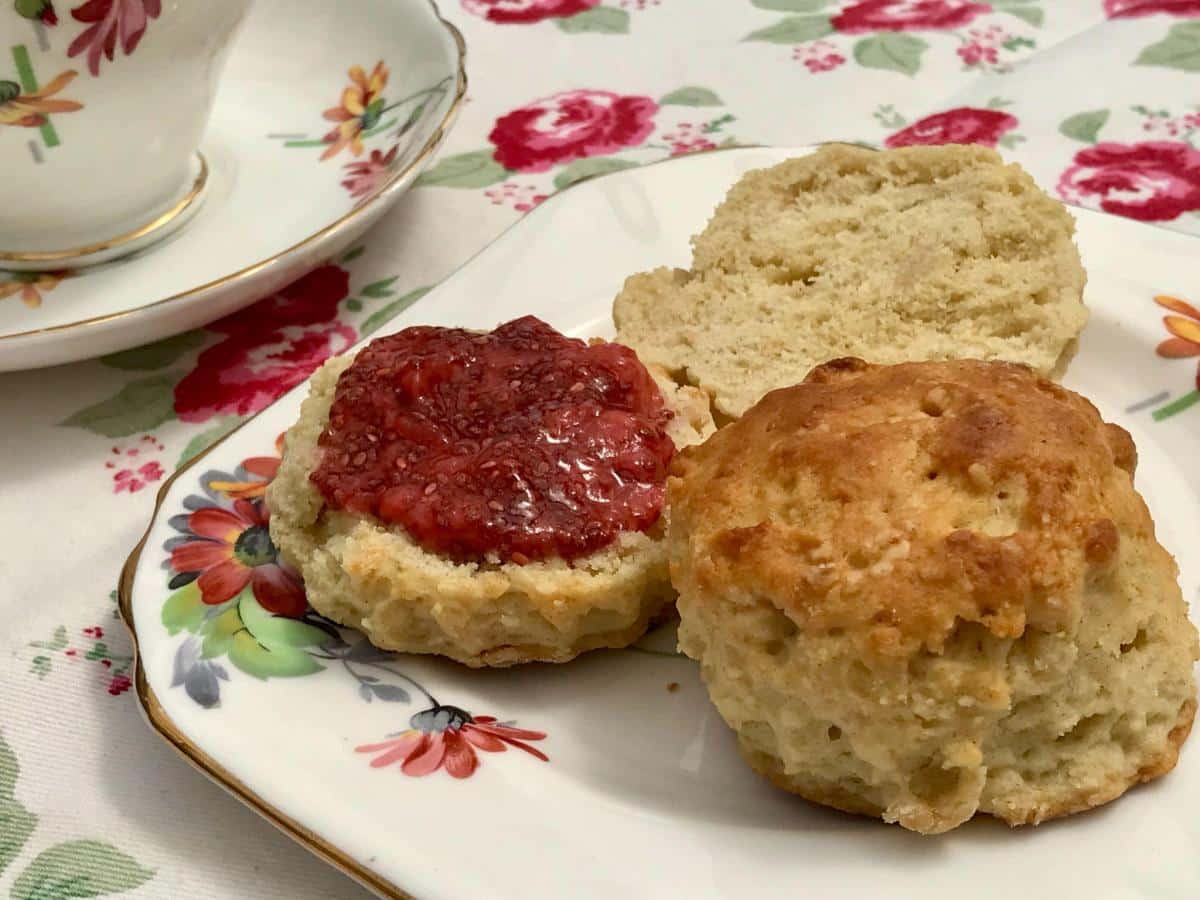 Dairy free scones with jam on plate