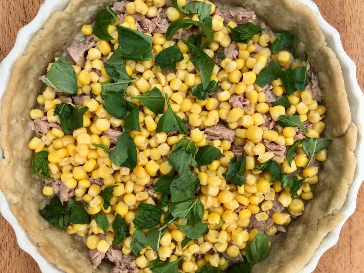 Tuna sweetcorn and basil in pastry case