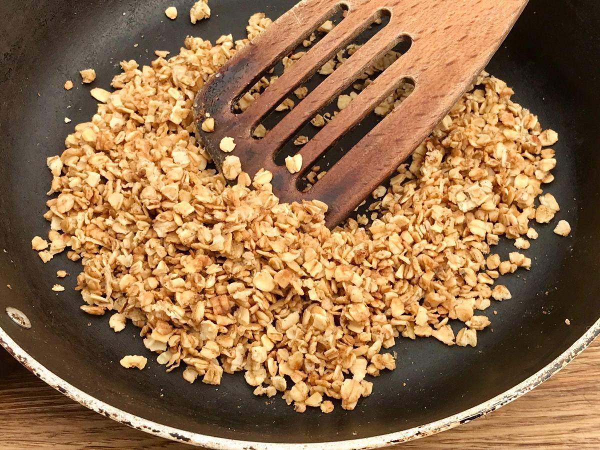 Toasted granola in pan