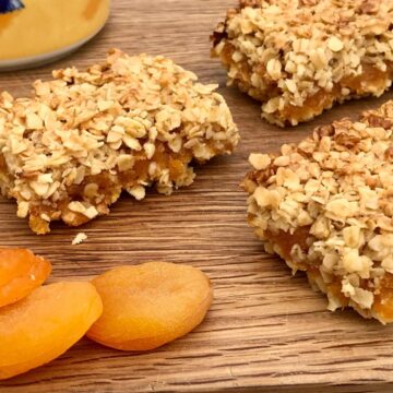 Apricot oat slice with dried apricots.
