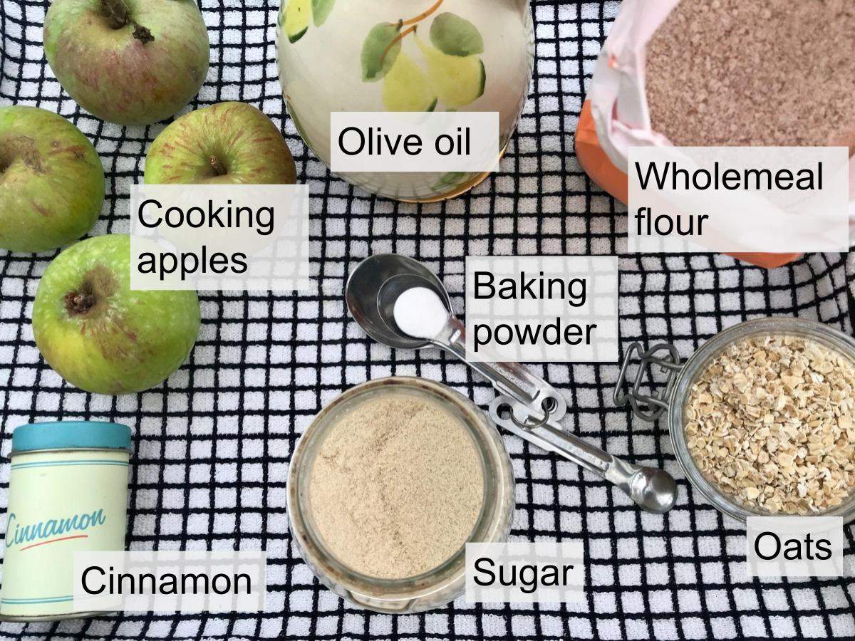 Ingredients for dairy free apple crumble.