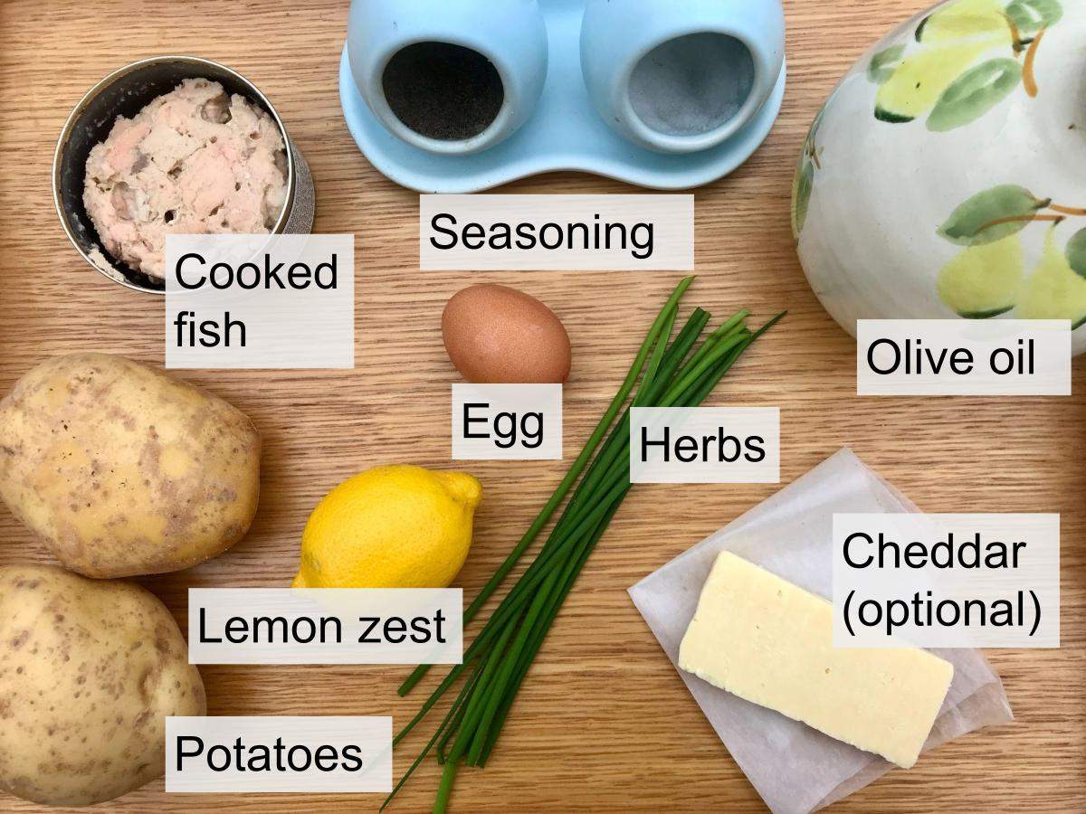 Ingredients for gluten free fish cakes.