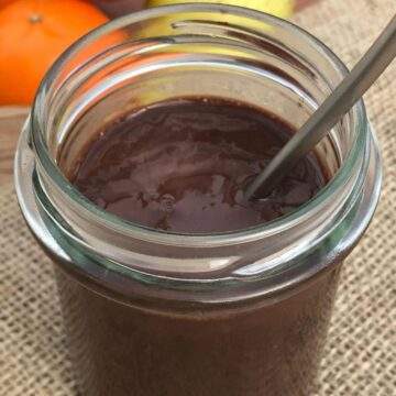Jar of healthy chocolate sauce.