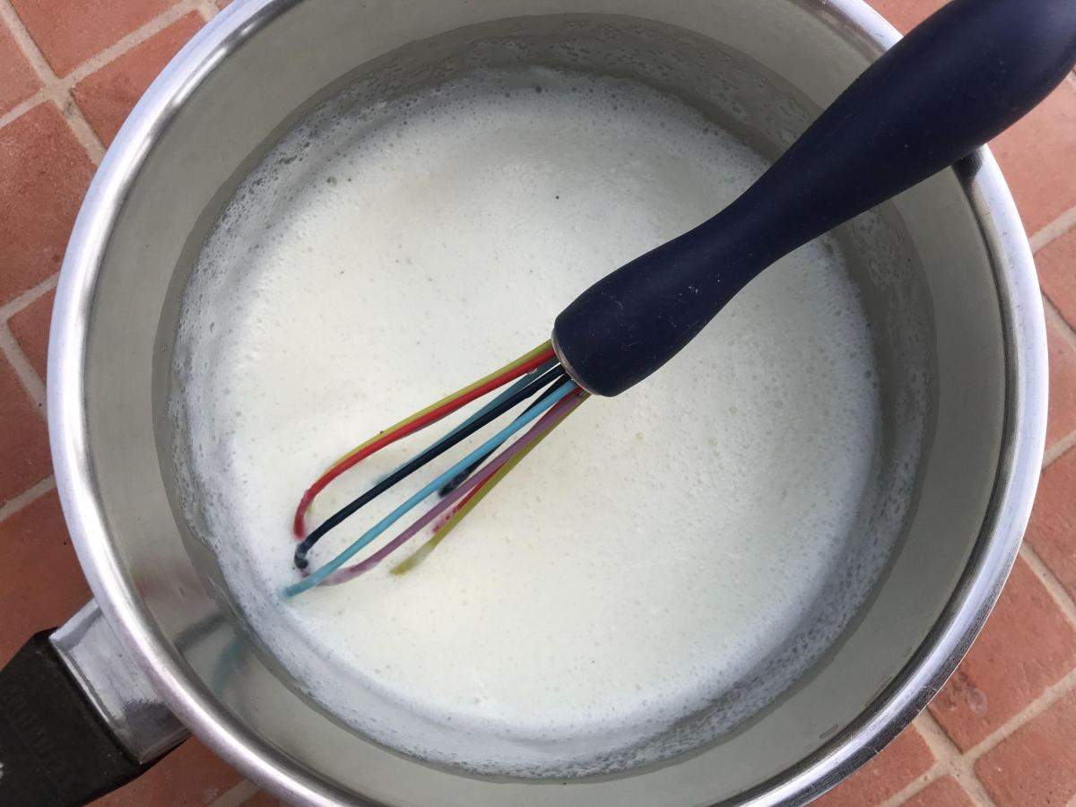 Cornflour and milk in pan.