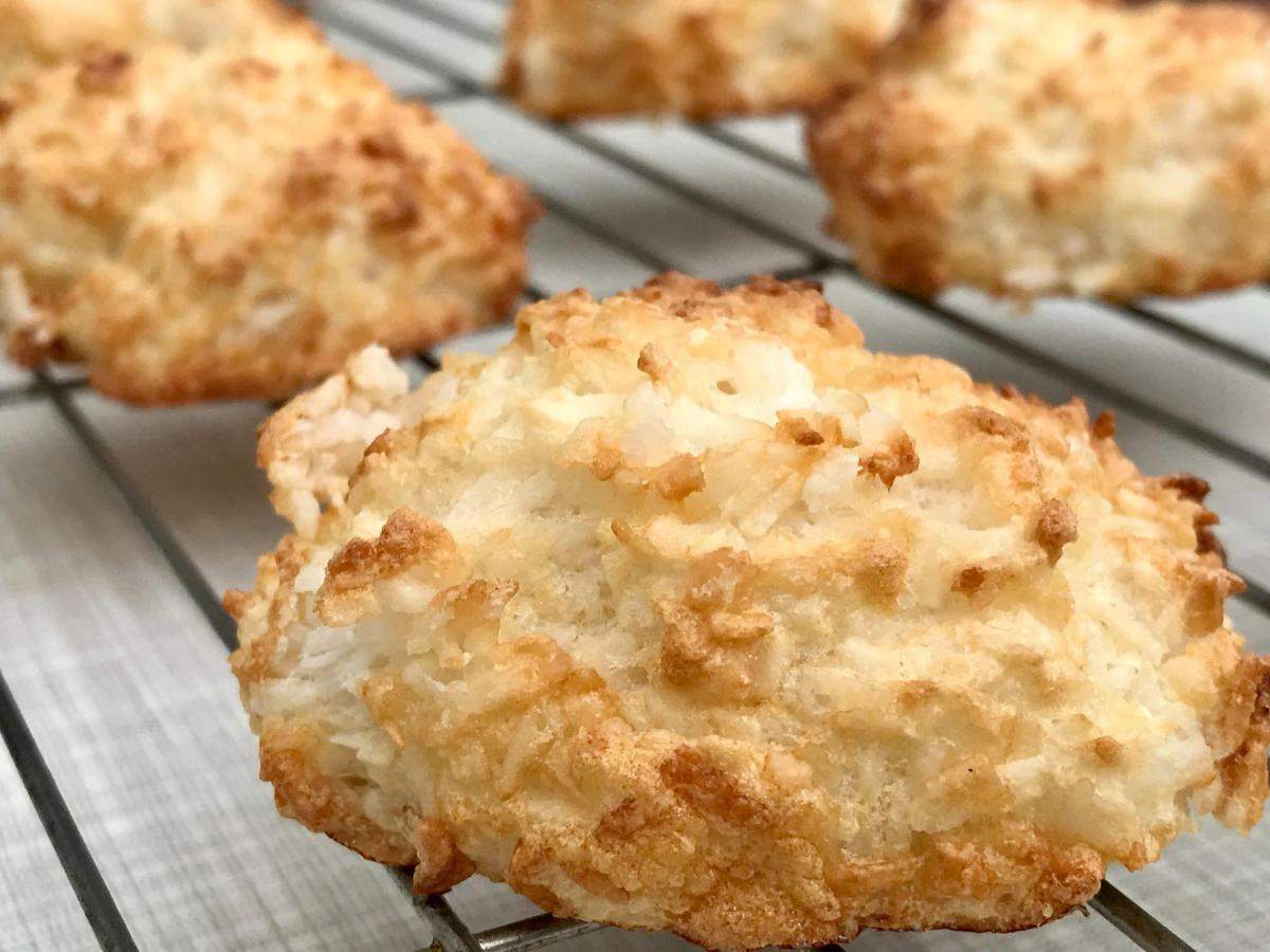 Healthy coconut macaroon on wire rack.