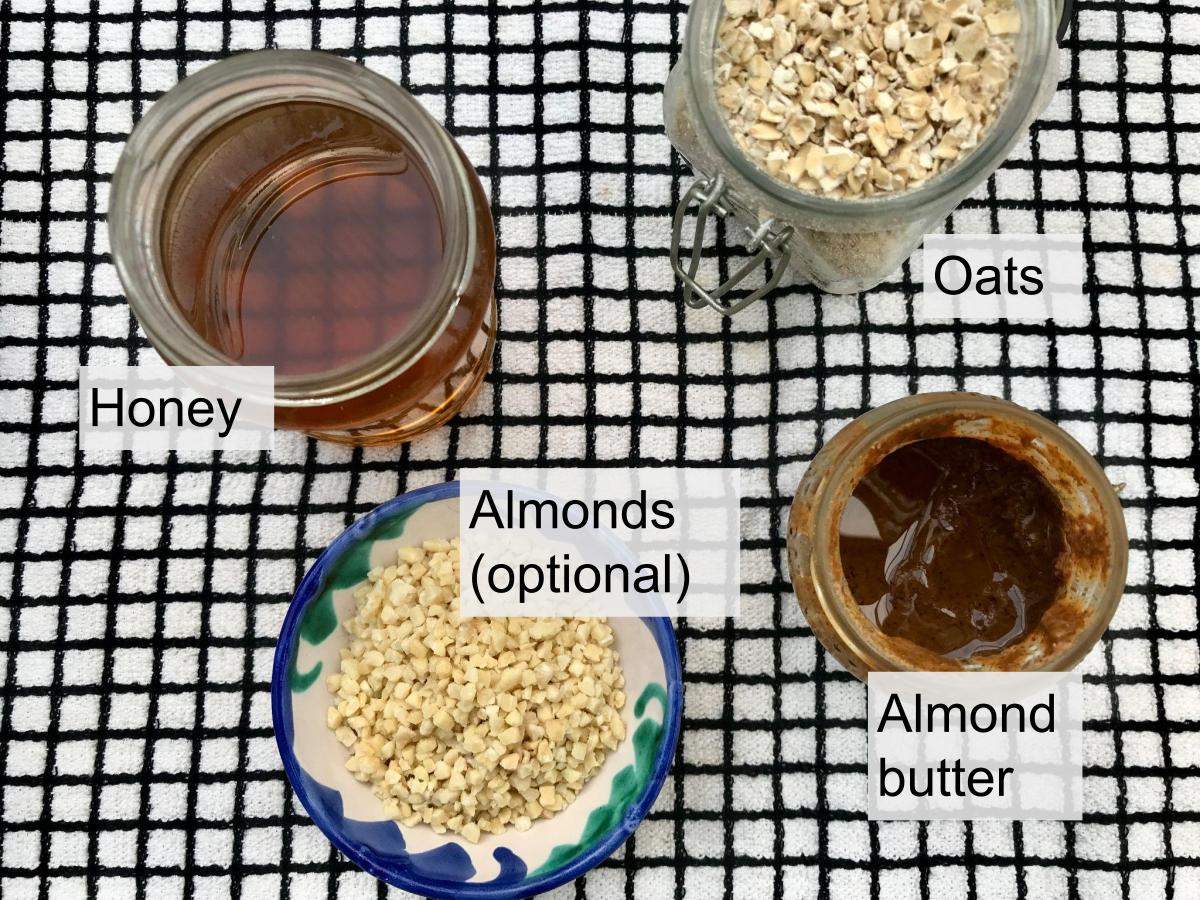Ingredients for almond flapjacks.