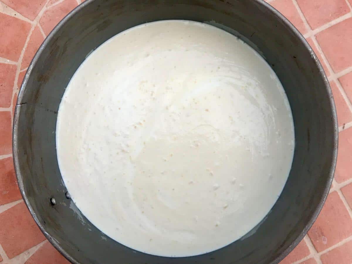 Lemon cheesecake with cottage cheese in tin.