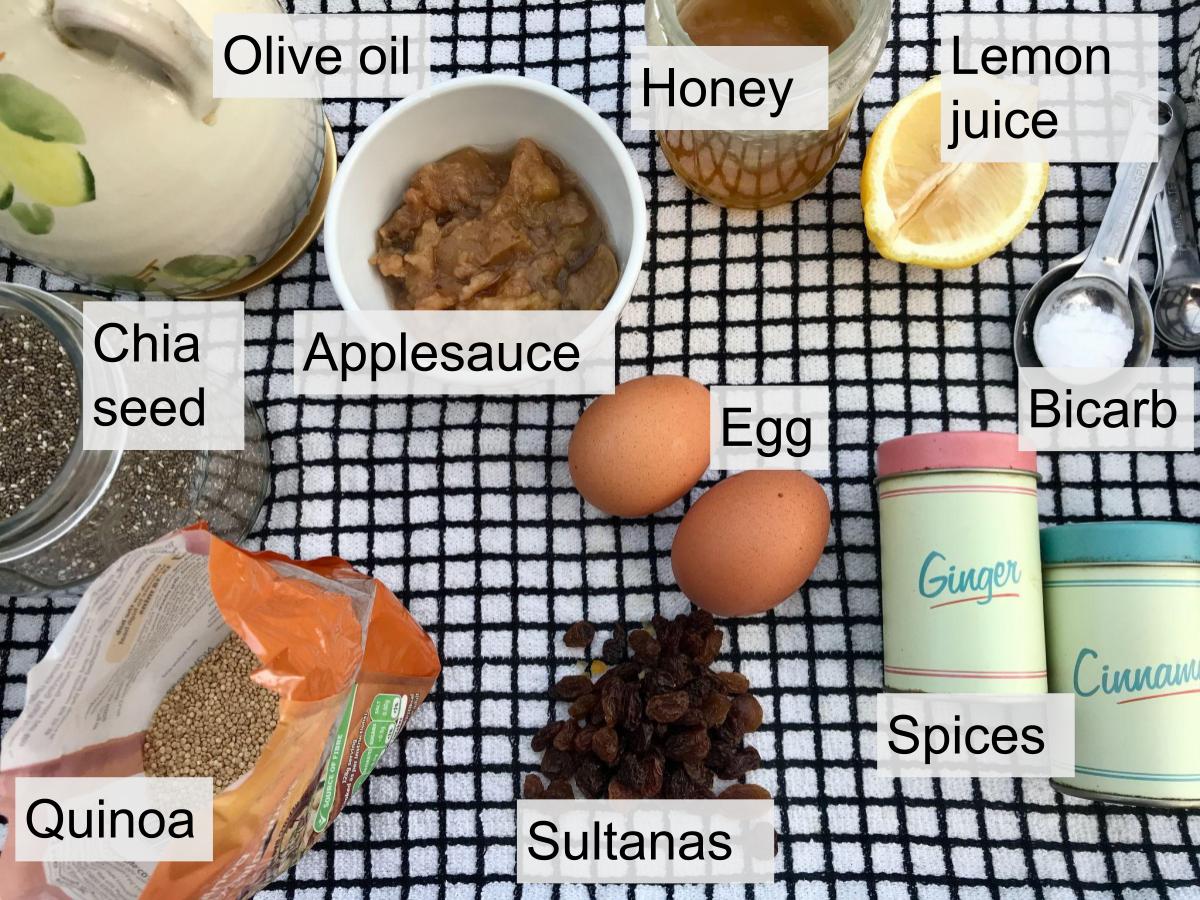 Ingredients for quinoa muffins.