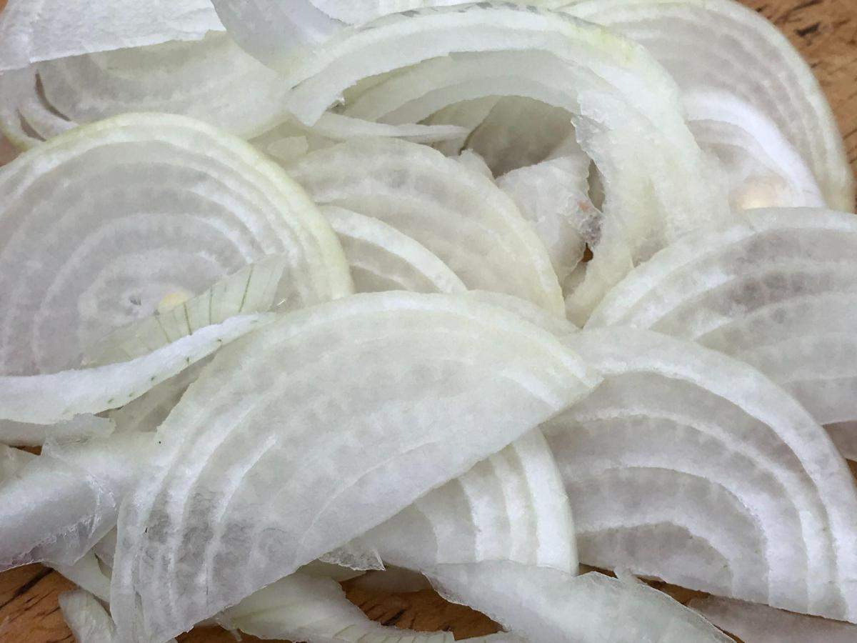 Thinly sliced onions.