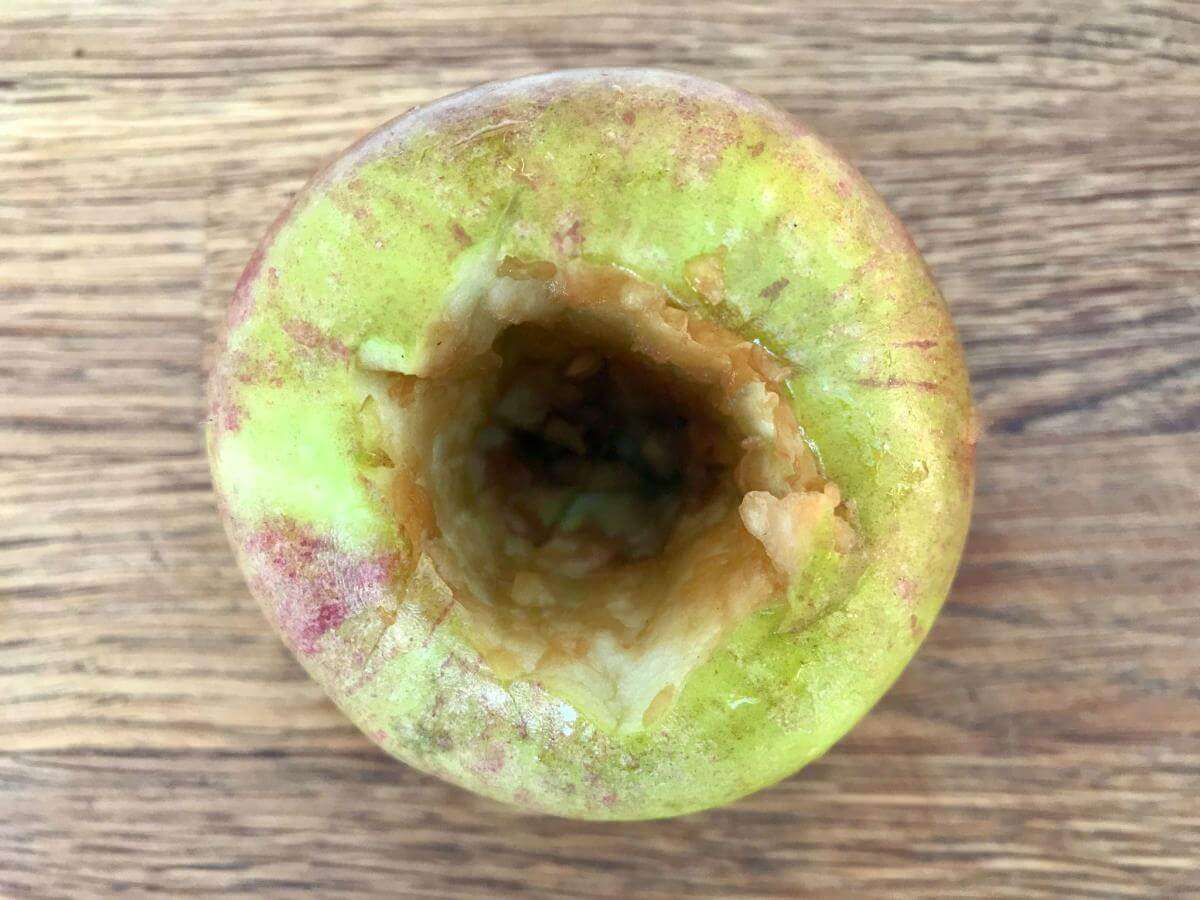 Apple with hollowed out core.