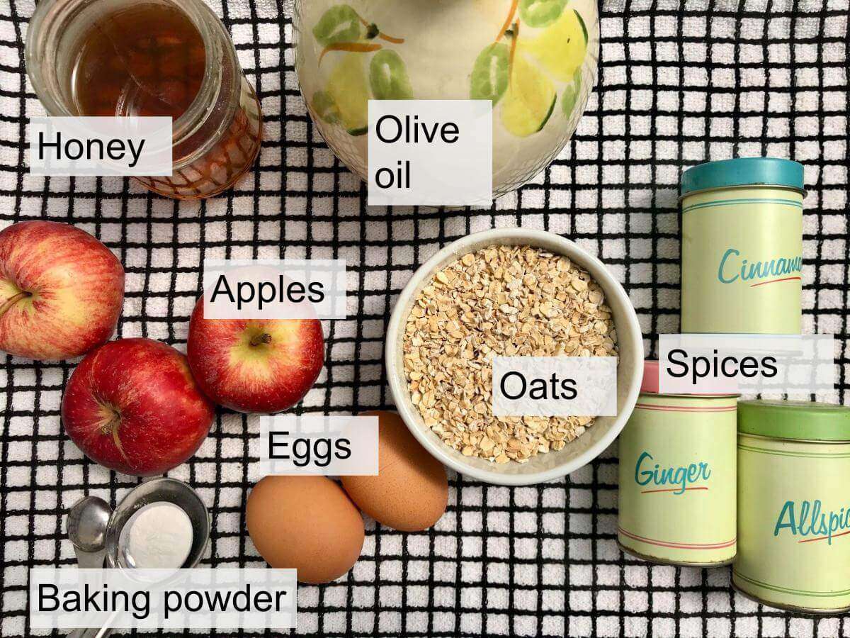 Ingredients for healthy apple muffins.